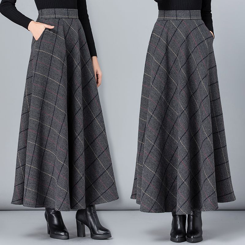 Wool-Blend Plaid Maxi Skirt for Tall Women – Elegant Winter A-Line | PRE-ORDER