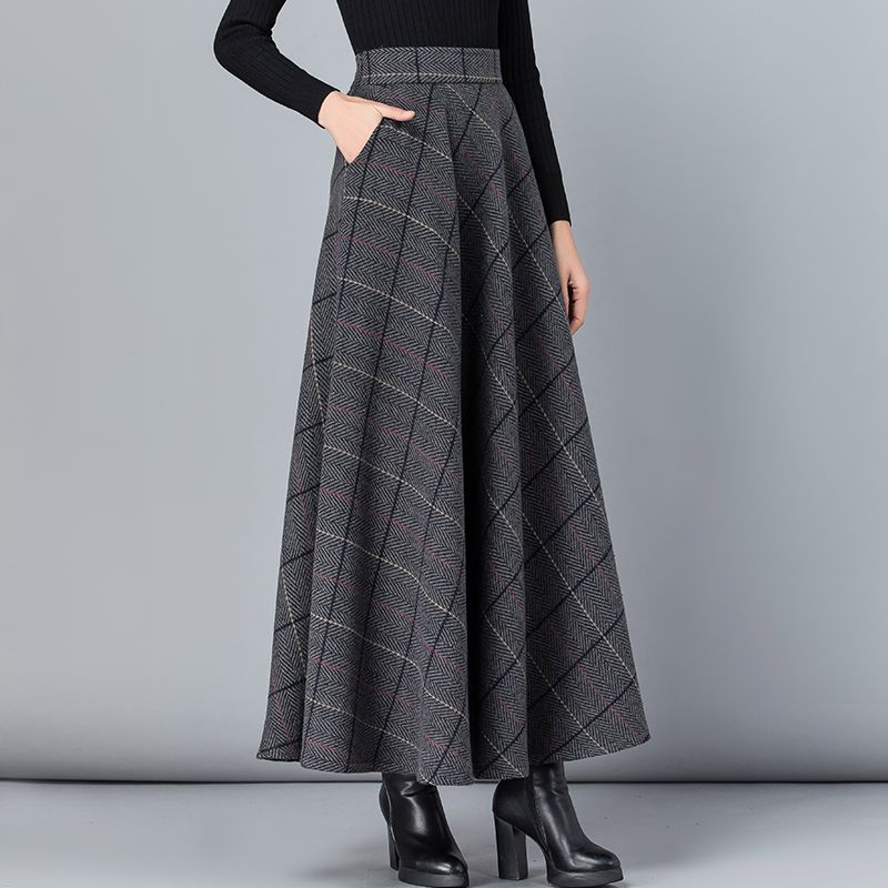 Wool-Blend Plaid Maxi Skirt for Tall Women – Elegant Winter A-Line | PRE-ORDER
