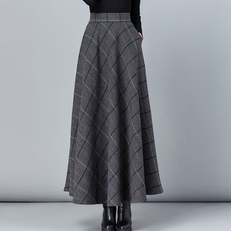 Wool-Blend Plaid Maxi Skirt for Tall Women – Elegant Winter A-Line | PRE-ORDER