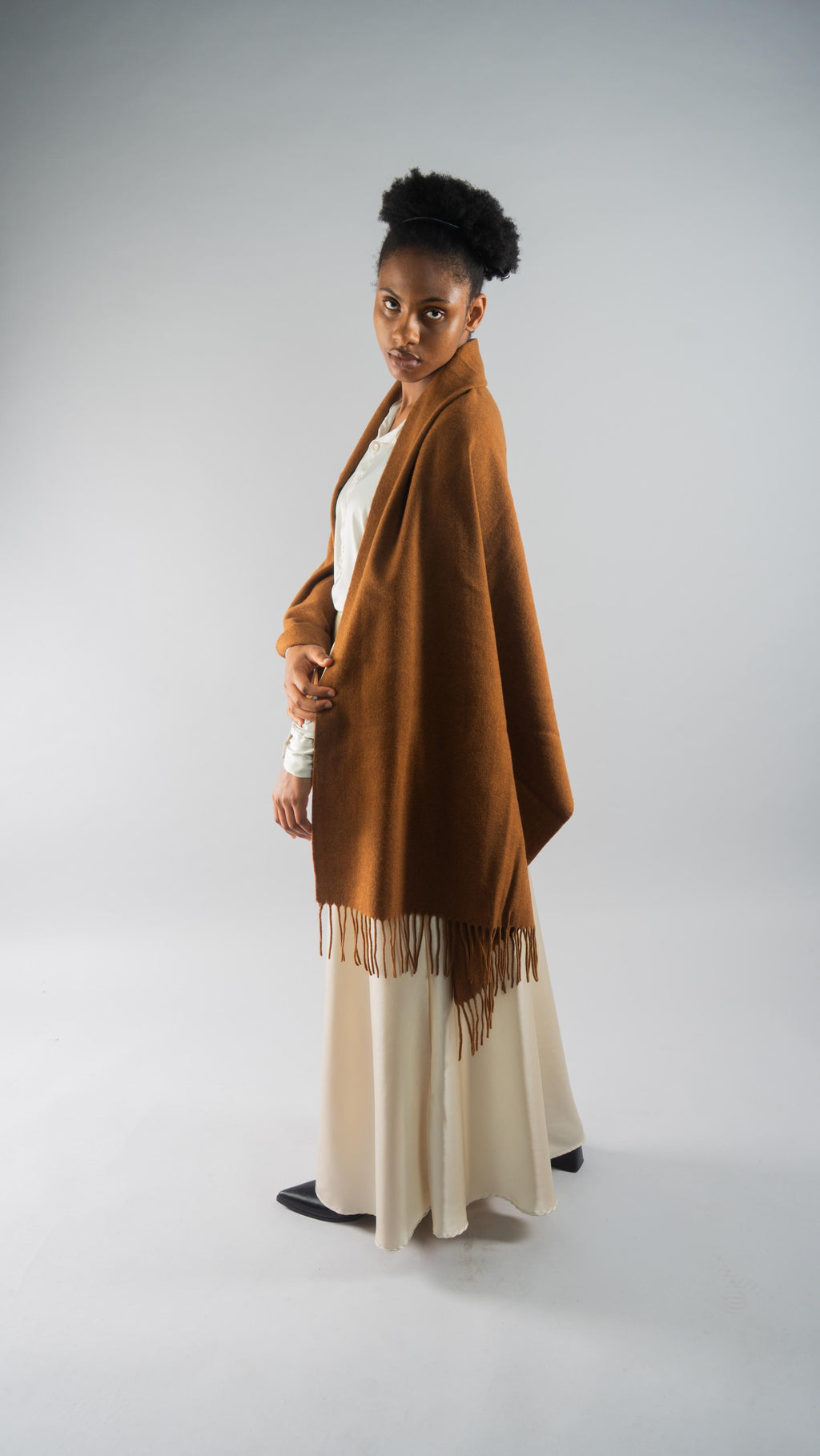 CILANZE Ivory Extra-Large 100% Wool Scarf Rust Brown