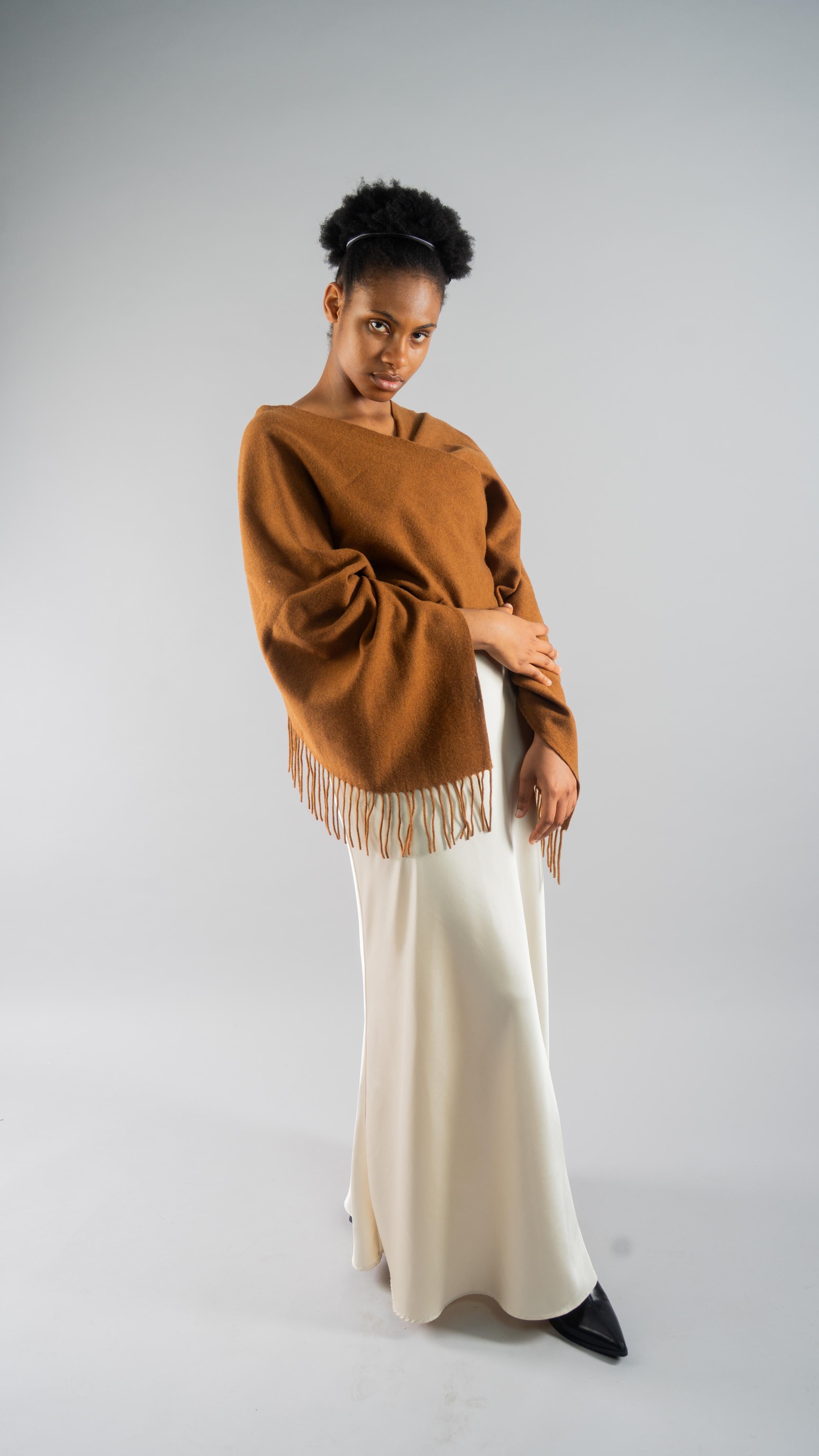 CILANZE Ivory Extra-Large 100% Wool Scarf Rust Brown