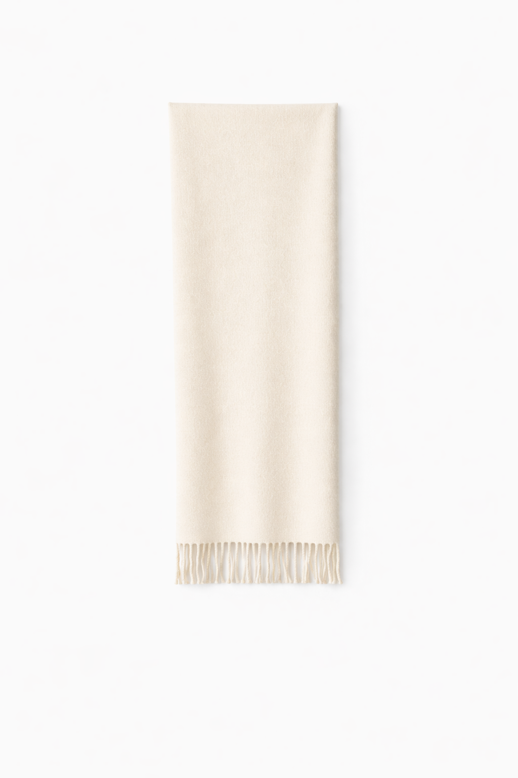 Thick wool scarf in ivory laid flat on a white background